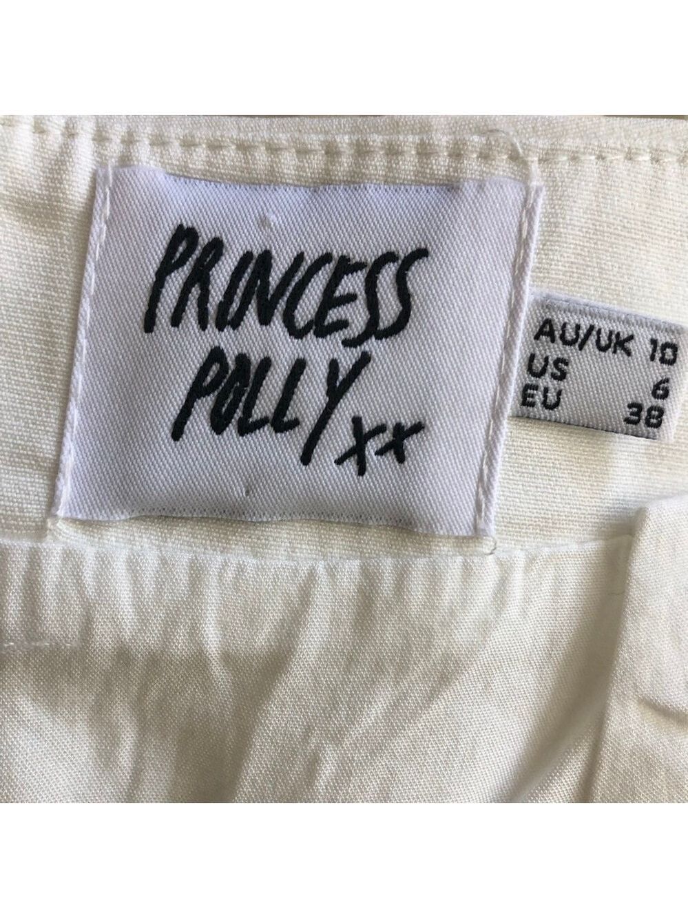 Princess Polly Tennis Mini Skirt Flouncy Hemline Back Zip Cotton White Women’s 6 - Picture 9 of 9